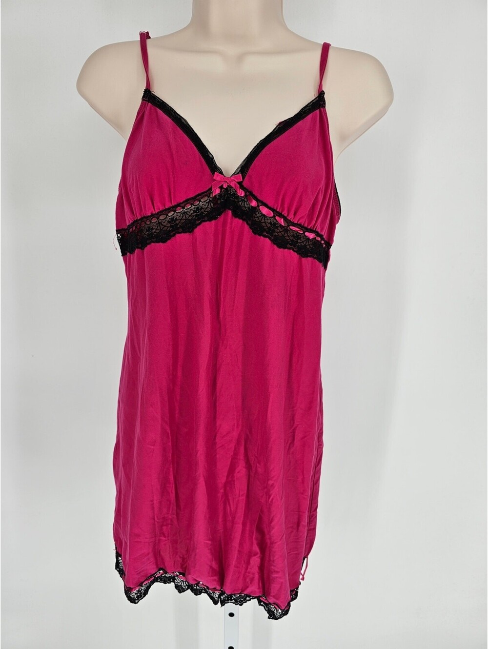 Vintage Y2K California Dynasty Womens Sz S Nightgown Dark Pink Black V Neck